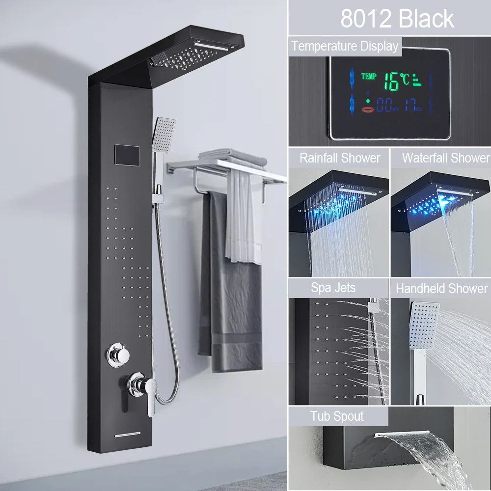 MYQualife LED Light Shower Panel Waterfall Digital Display Shower System