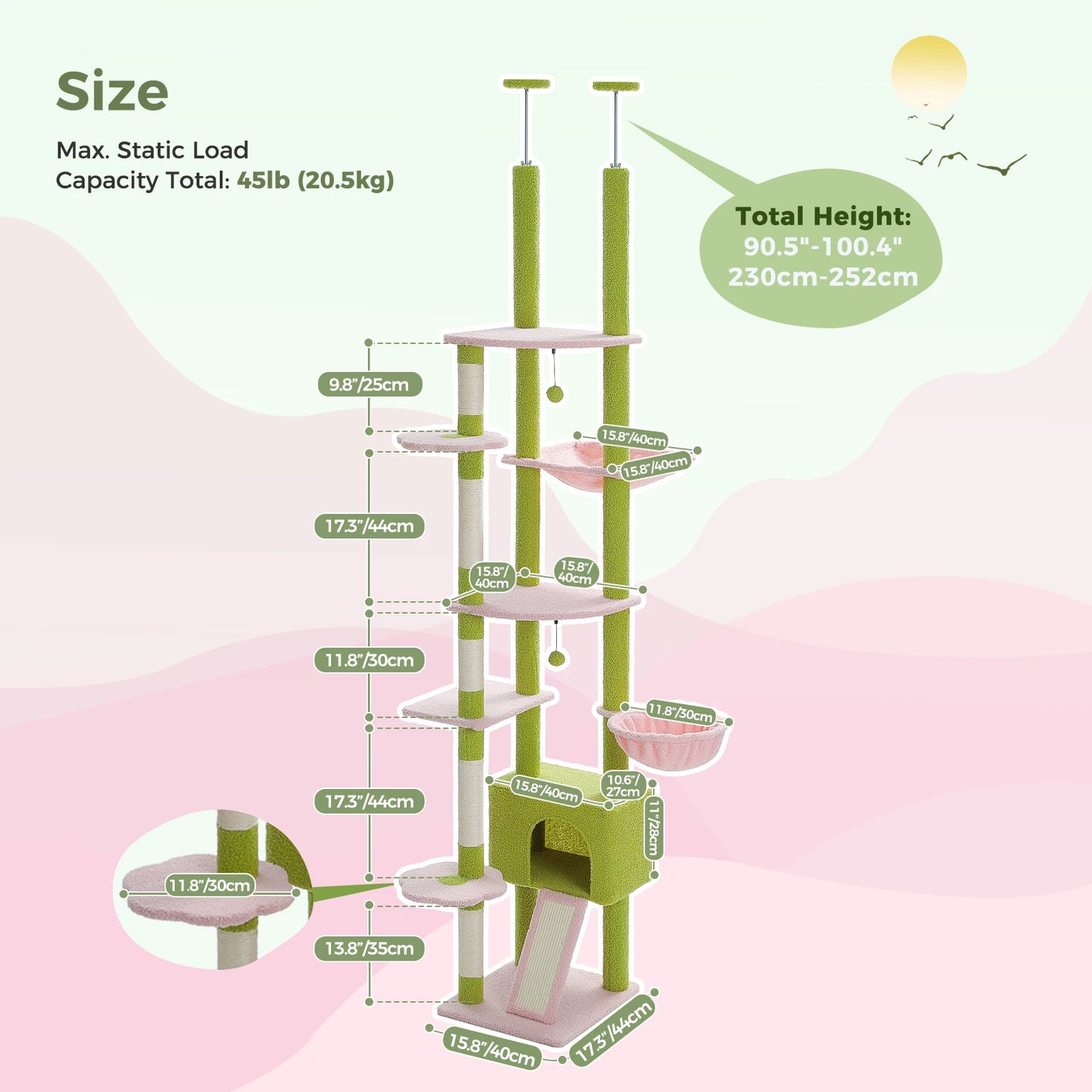 PETEPELACN Cactus Cat Tree Floor to Ceiling Tower Condo
