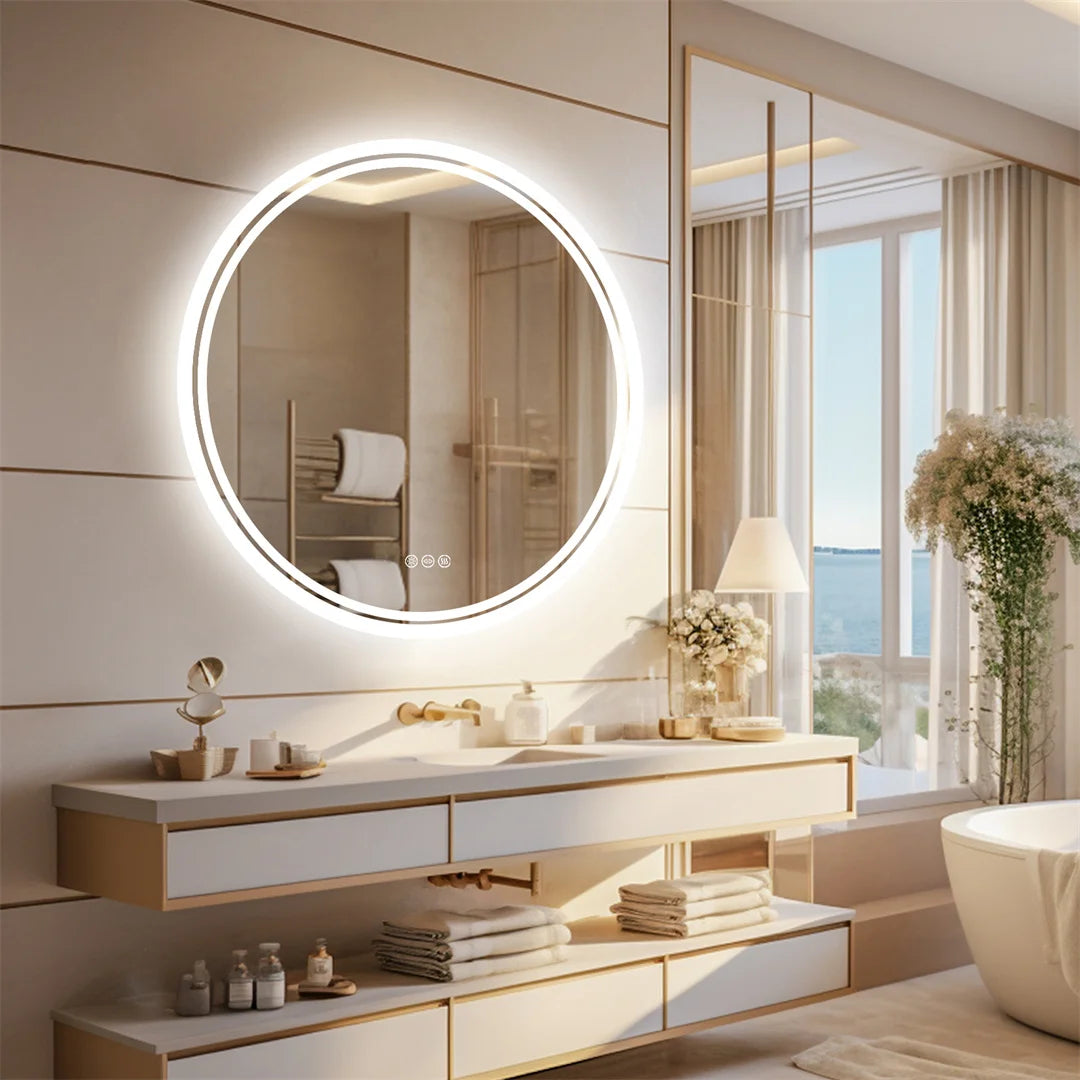 LUVODI Round LED Bathroom Mirror With Touch Sensor Light