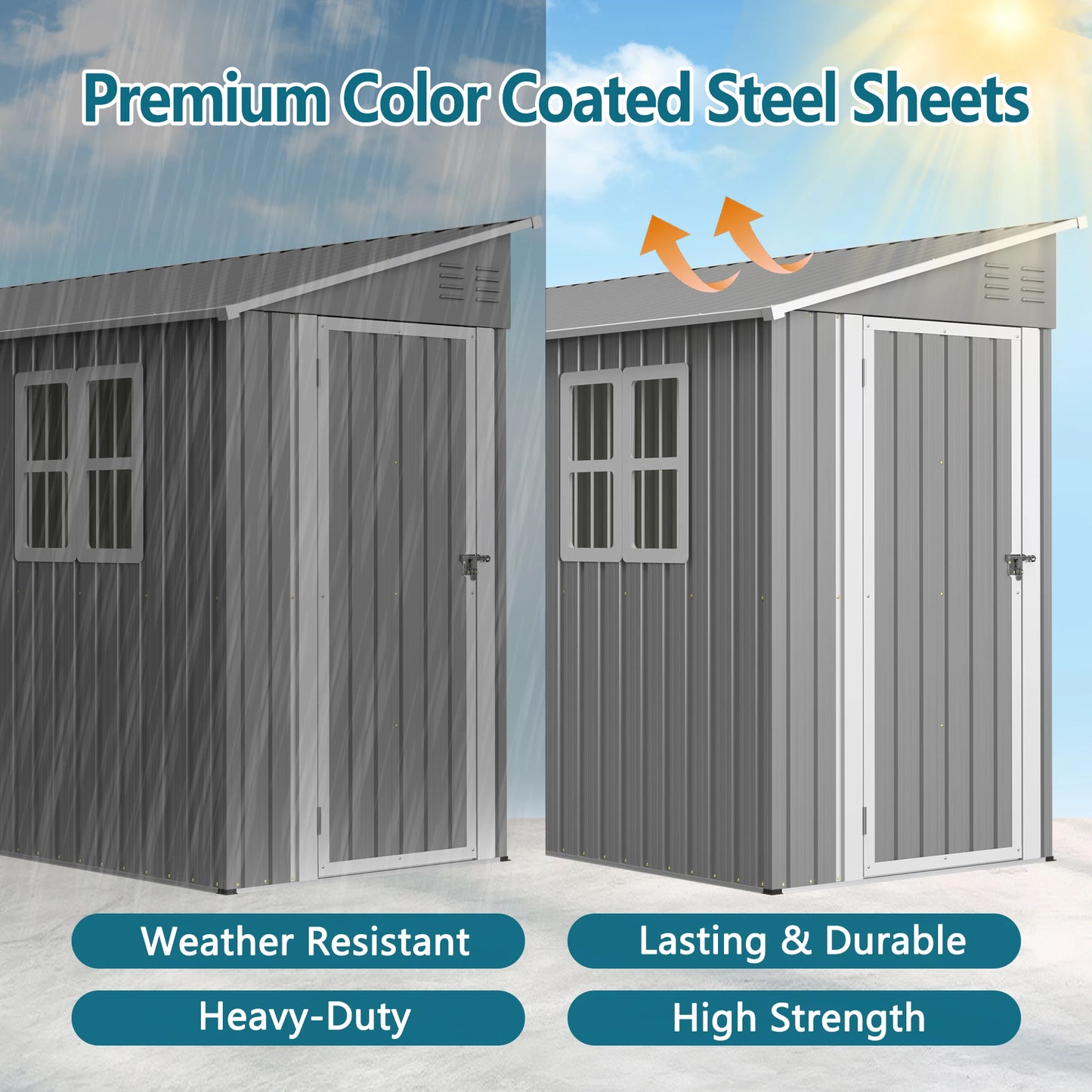LZBEITEM Galvanized Steel Outdoor Shed Weatherproof Lockable Storage
