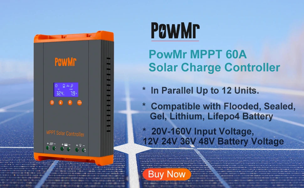 PowMr MPPT 60A Solar Charge Controller 12V 24V 36V 48V LiFePO4 Auto