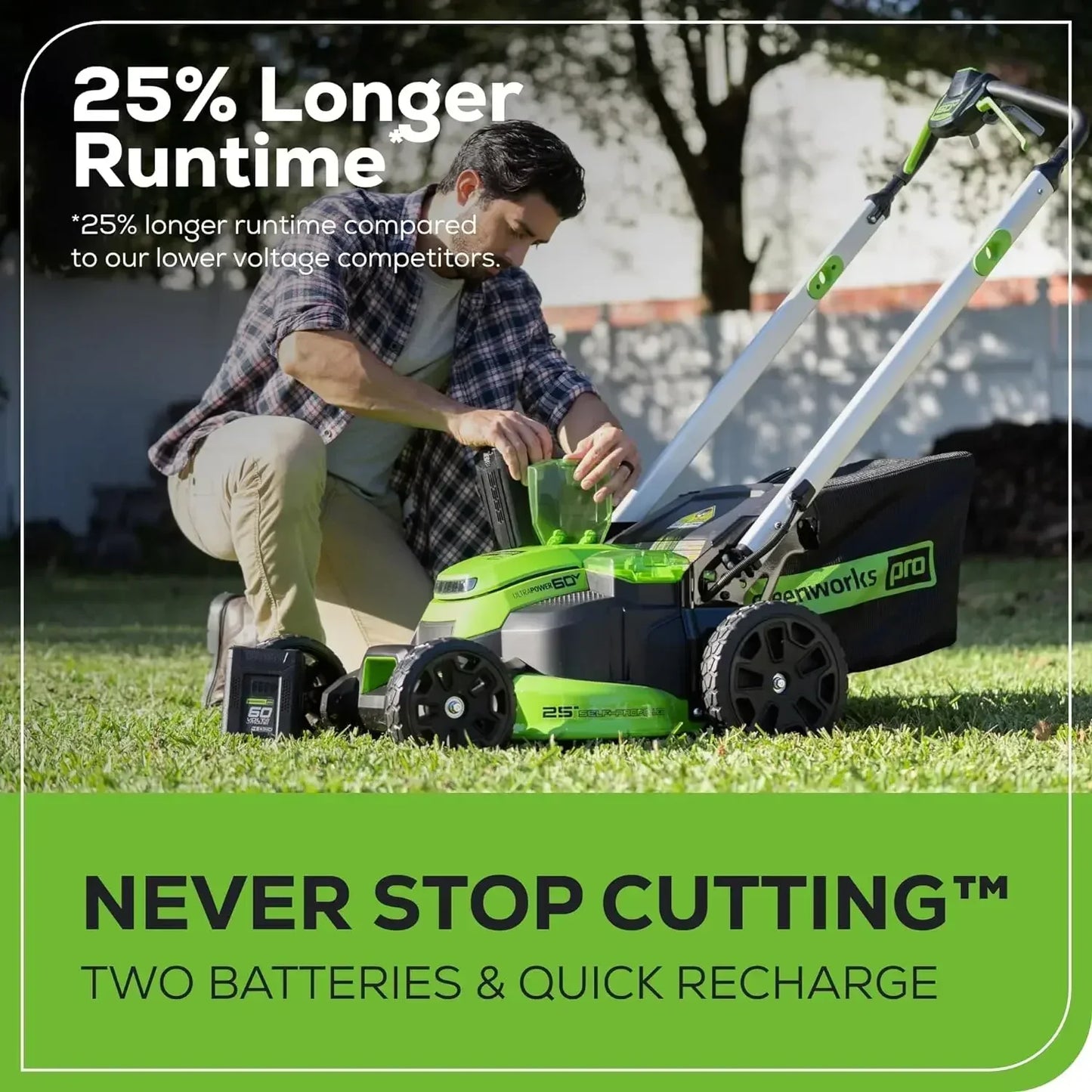 Greenworks 60V Cordless Self Propelled Lawn Mower LED Lights