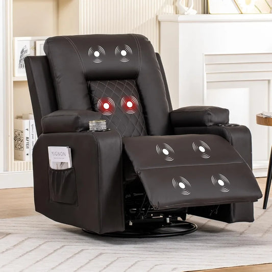 Adult Swivel Rocker Recliner With Massage Heat And Cup Holder