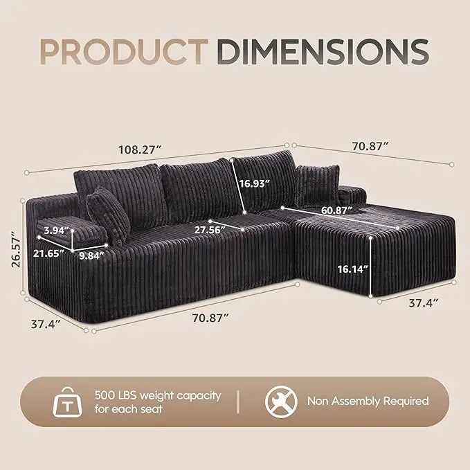 HUANZHUANG Modular L Shaped 3 Seat Sectional Sofa With Memory Foam Storage