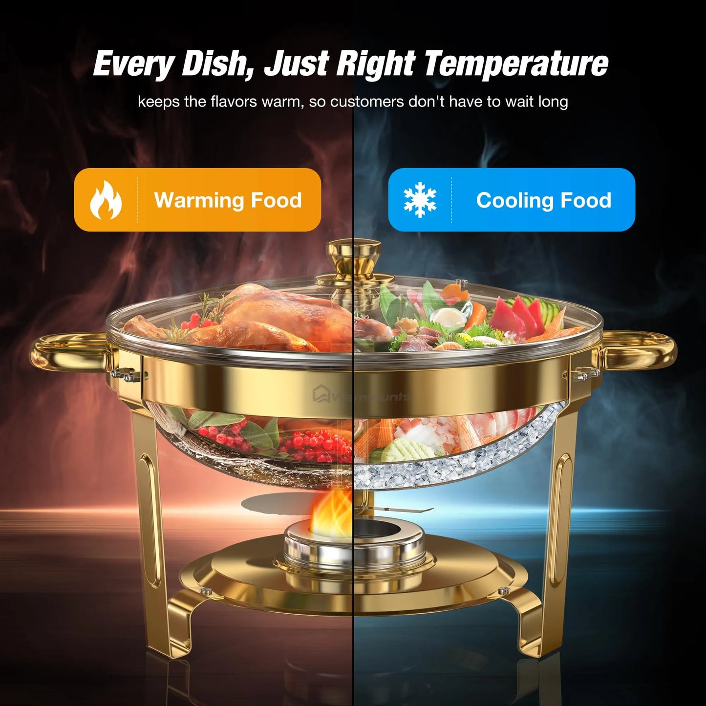 Round Stainless Steel Chafing Dishes Set For Buffet Parties