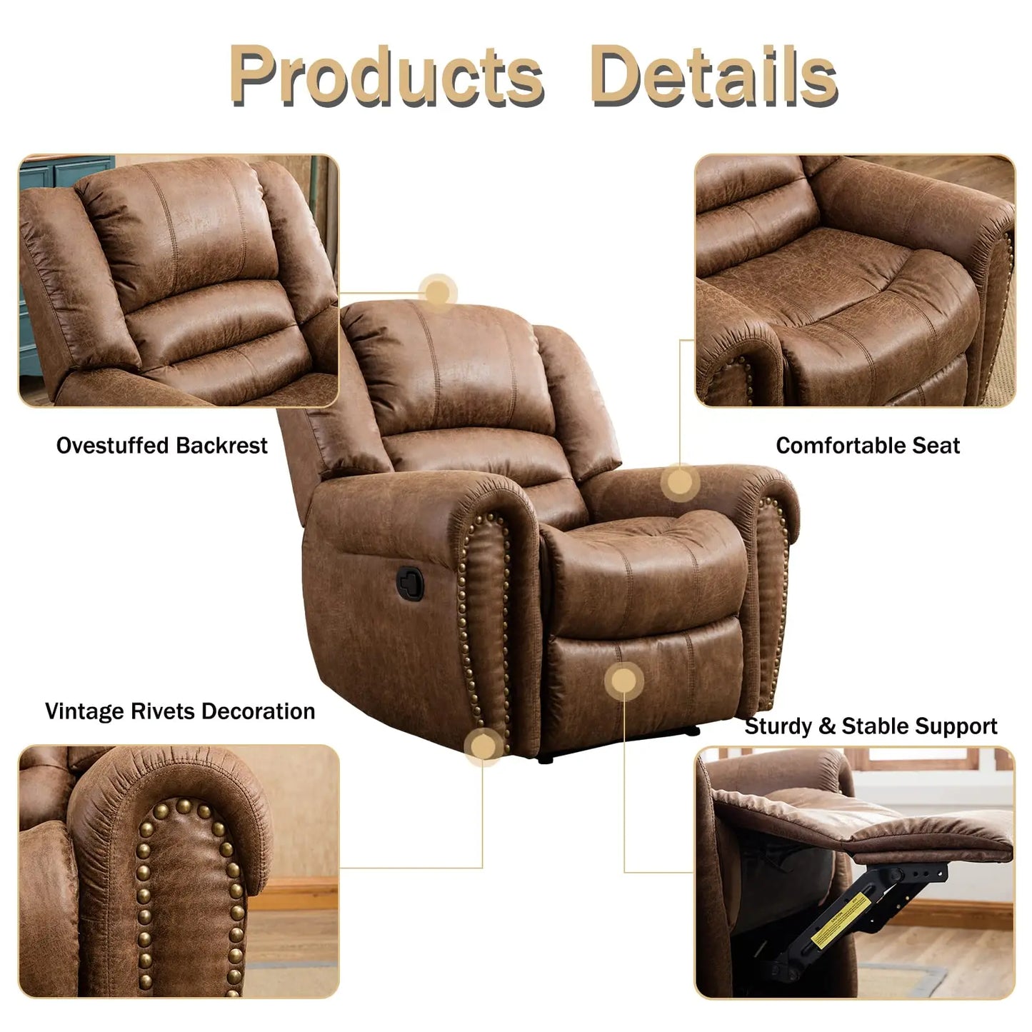 EBELLOCN Faux Leather Manual Recliner Chair For Living Room