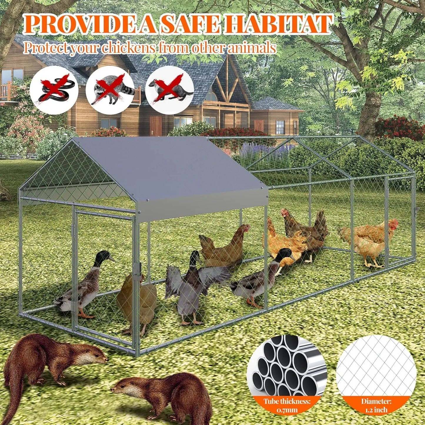 HiMISS Walk-In Metal Chicken Coop With Waterproof UV Cover