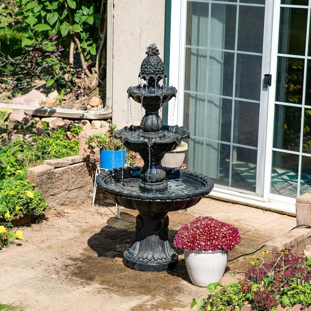 Three Tier Electric Water Fountain With Pine Topper For Garden