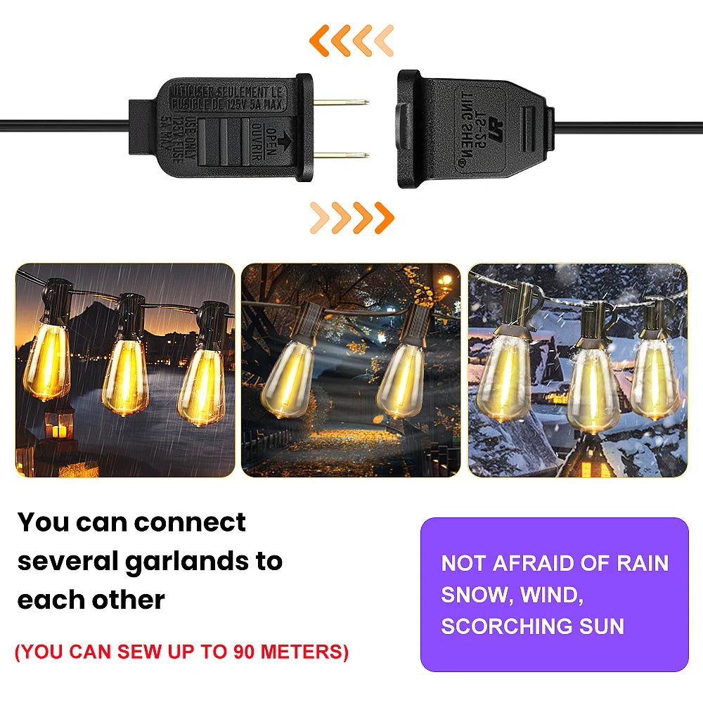 Aiopp LED Outdoor String Lights Shatterproof ST38 2200K