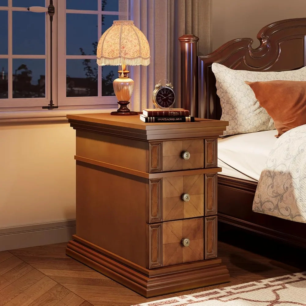 DAFIFY Vintage 3 Drawer Narrow End Table For Living Room