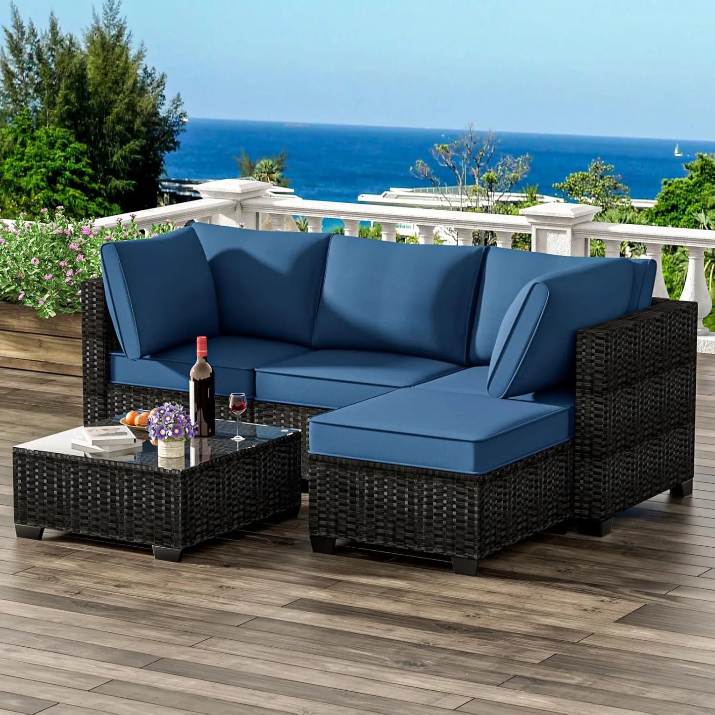 ANGDUO Outdoor Patio Furniture Set With Sectional Sofa