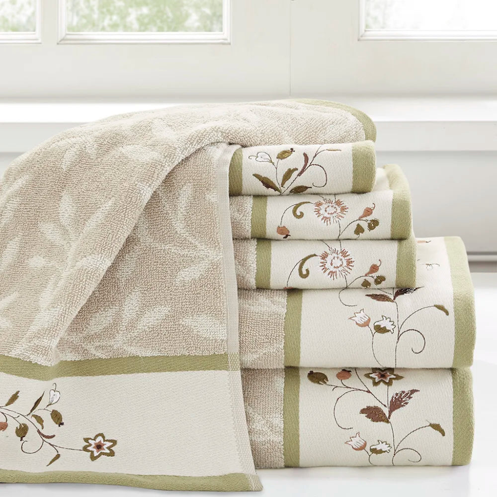 CN Hong Kong Embroidered Cotton Jacquard Towel Set 6 Piece