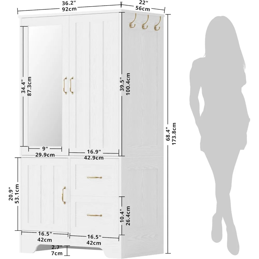 Wardrobe Closet With Mirror Doors Drawers Shelves Armoire