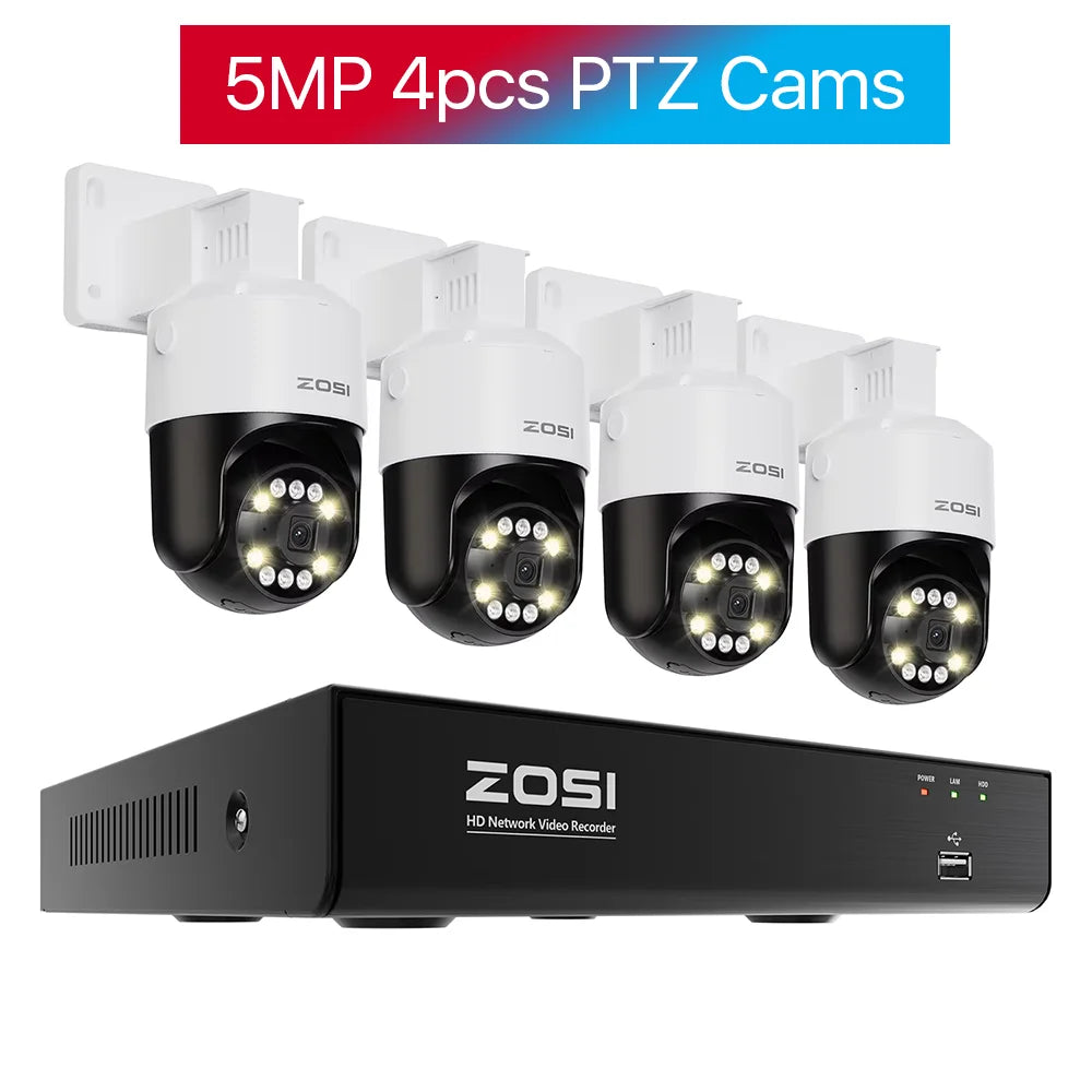 ZOSI 8CH 5MP PTZ IP Camera System POE NVR Kit Outdoor