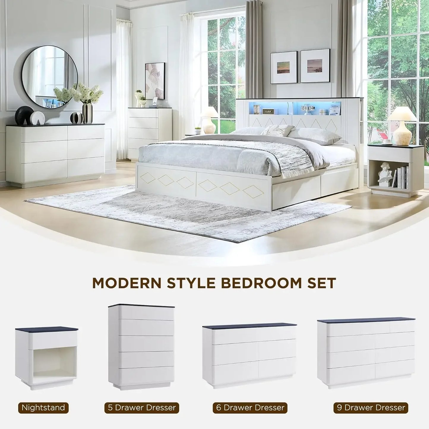 Modern 6 Drawer Dresser For Bedroom Storage
