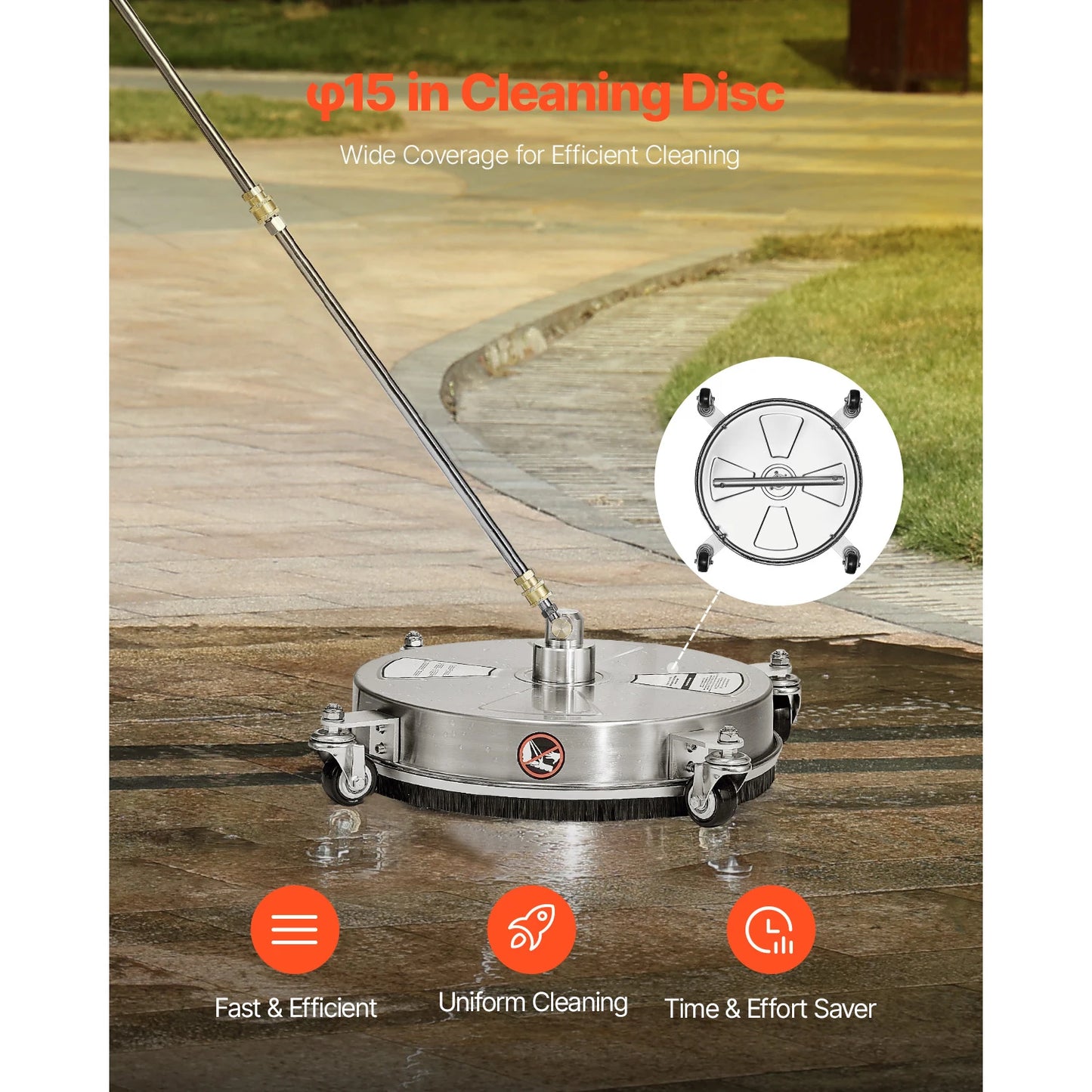 VEVOR Pressure Washer Surface Cleaner PE Stainless Steel Attachments 4 Wheels