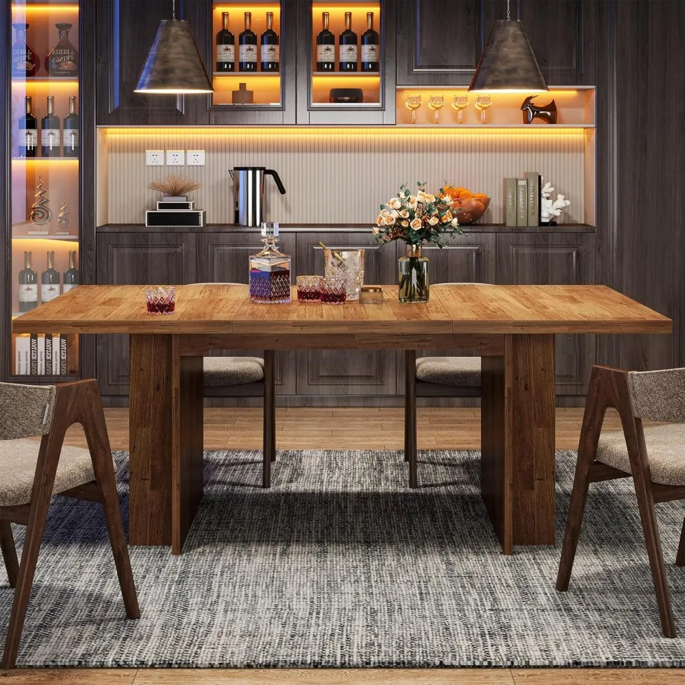 XUYUAN Farmhouse Dining Table With Storage And Shelves
