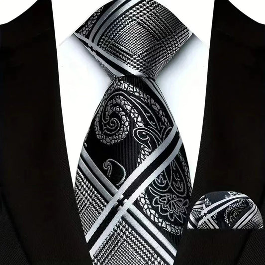 Mens Polyester Tie Set With Pocket Square For Formal Wedding