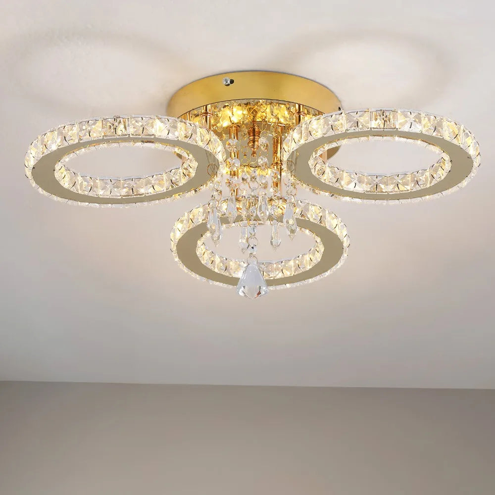 Led Ceiling Light Crystal Chandelier For Living Room Gold Finish