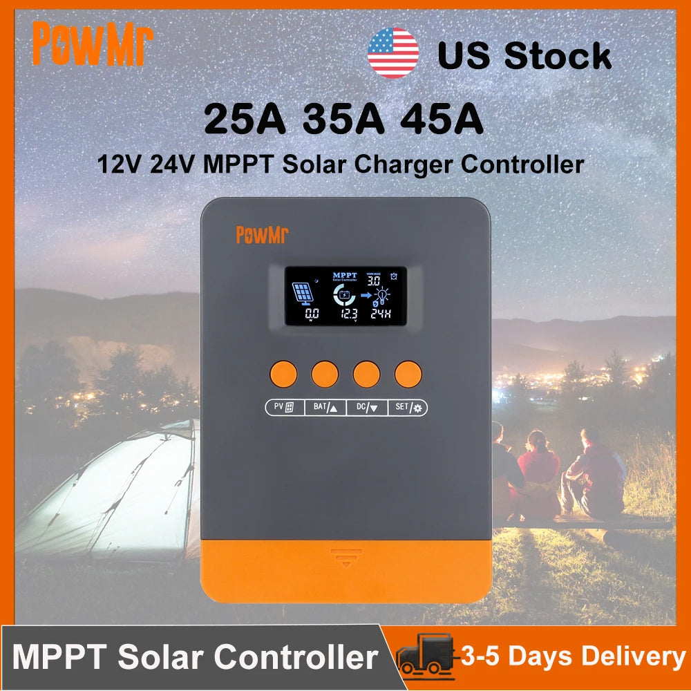 PowMr MPPT Solar Charger Controller 12V 24V 25A 35A 45A
