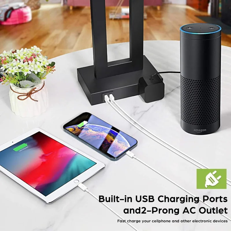 Hign-concerned Set Of 2 Touch Table Lamps With 2 USB Ports