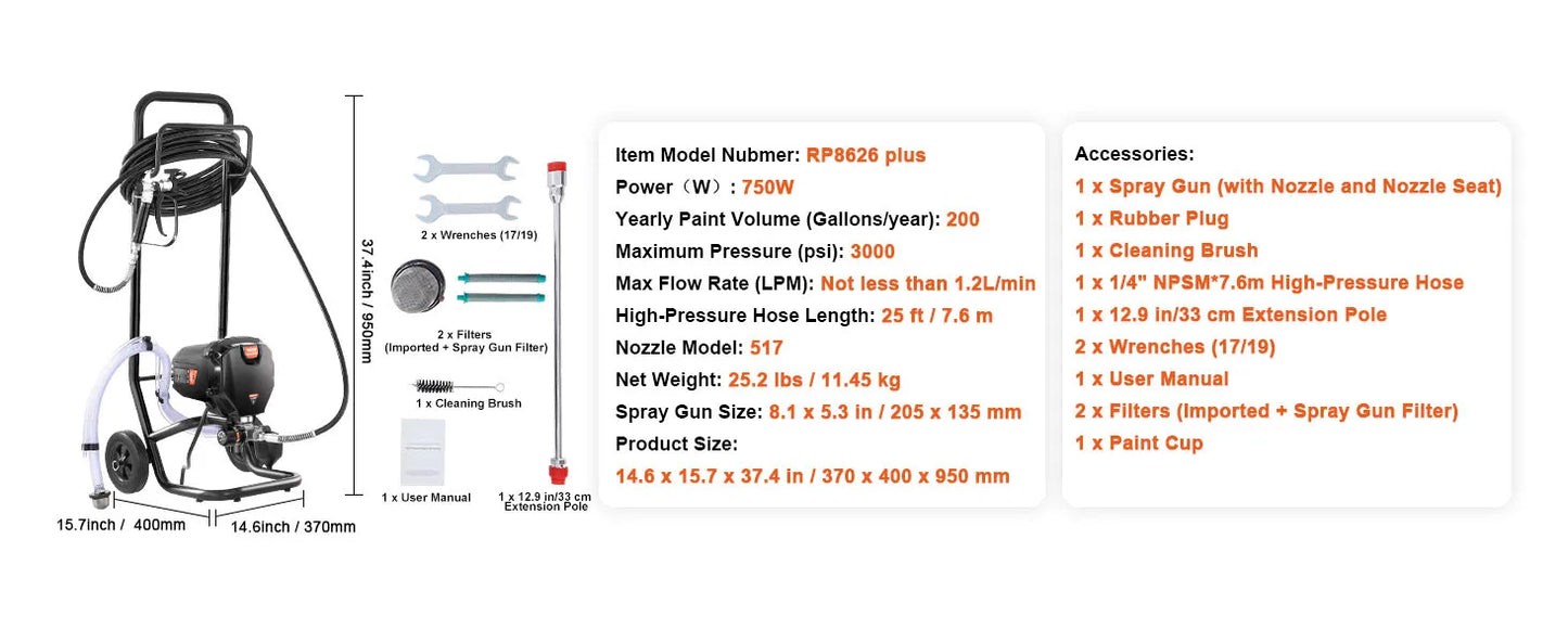 SucceBuy Airless Paint Sprayer 750W 3000 PSI High Efficiency Electric