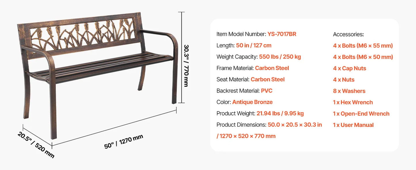 SucceBuy Outdoor Wooden Metal Garden Bench Load Capacity 480 Lb