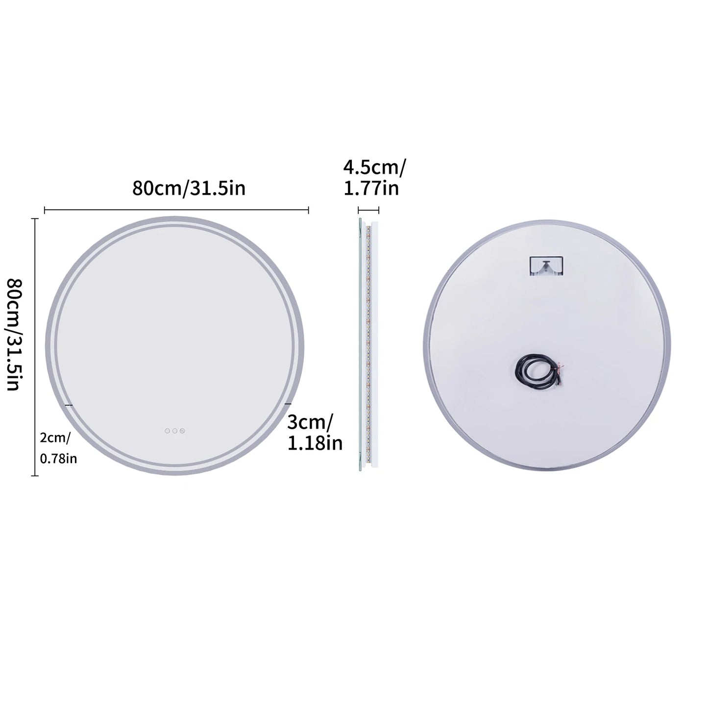 LUVODI Round LED Bathroom Mirror With Touch Sensor Light