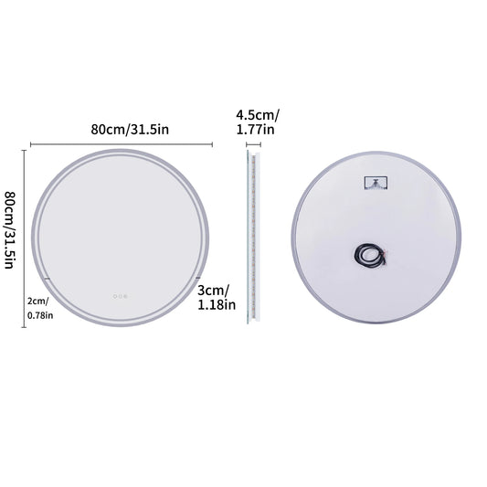 LUVODI Round LED Bathroom Mirror With Touch Sensor Light