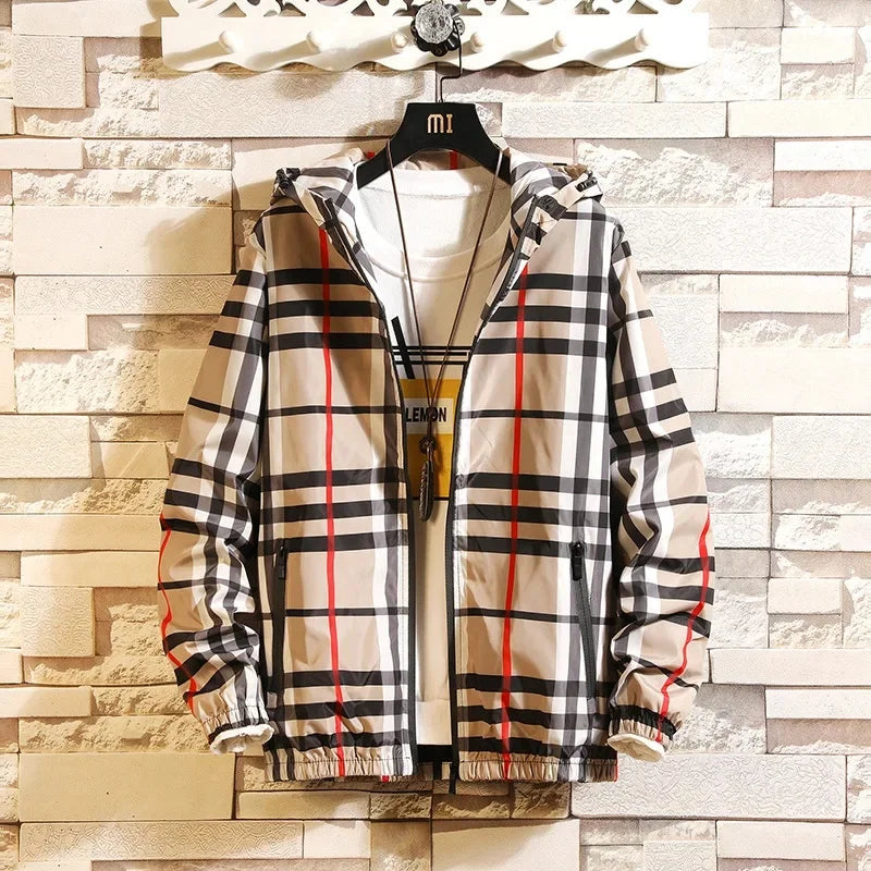 Sichuan Korean Style Plaid Hooded Jacket Mens Spring Casual