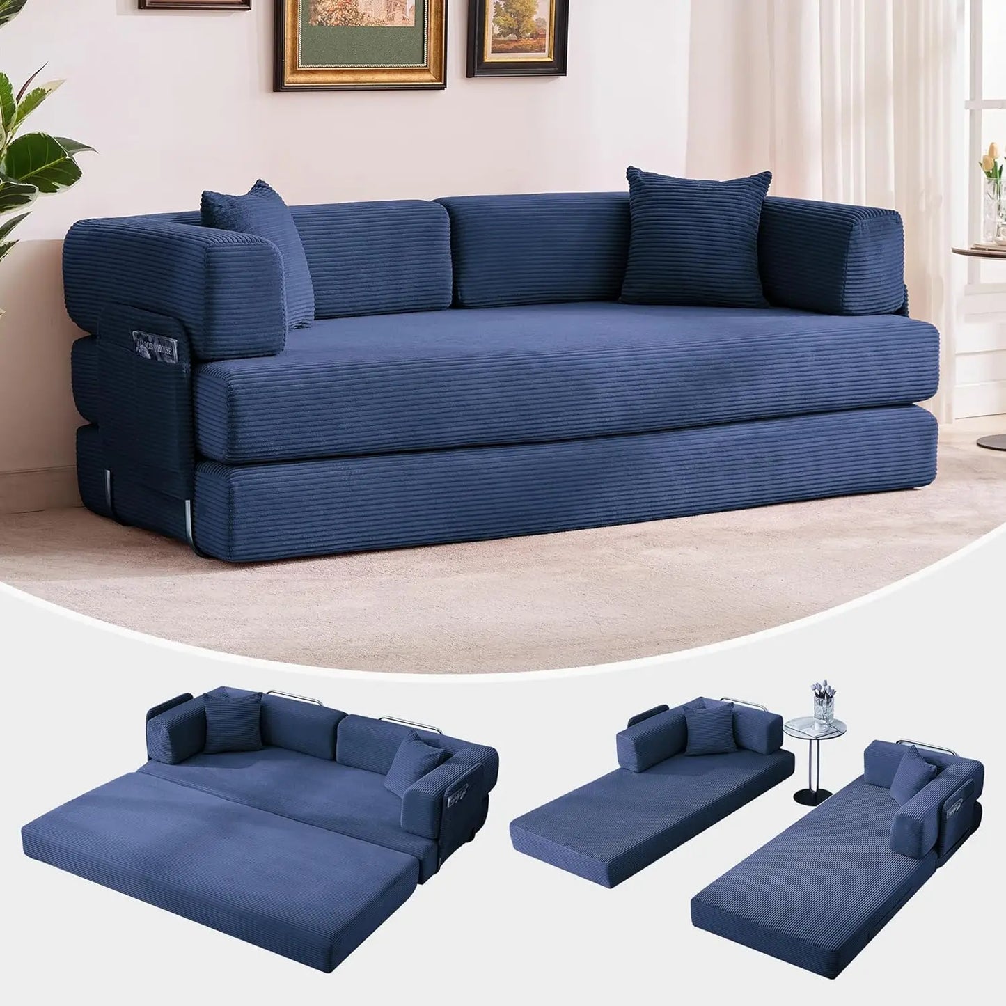 Corduroy Convertible Sleeper Sofa 5 In 1 Fixed Frame