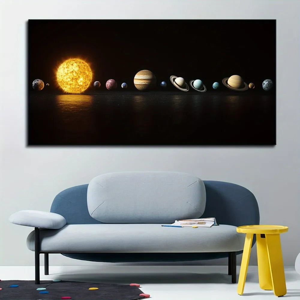 Hign Concerned Pine Frame Solar System Painting Wall Decor