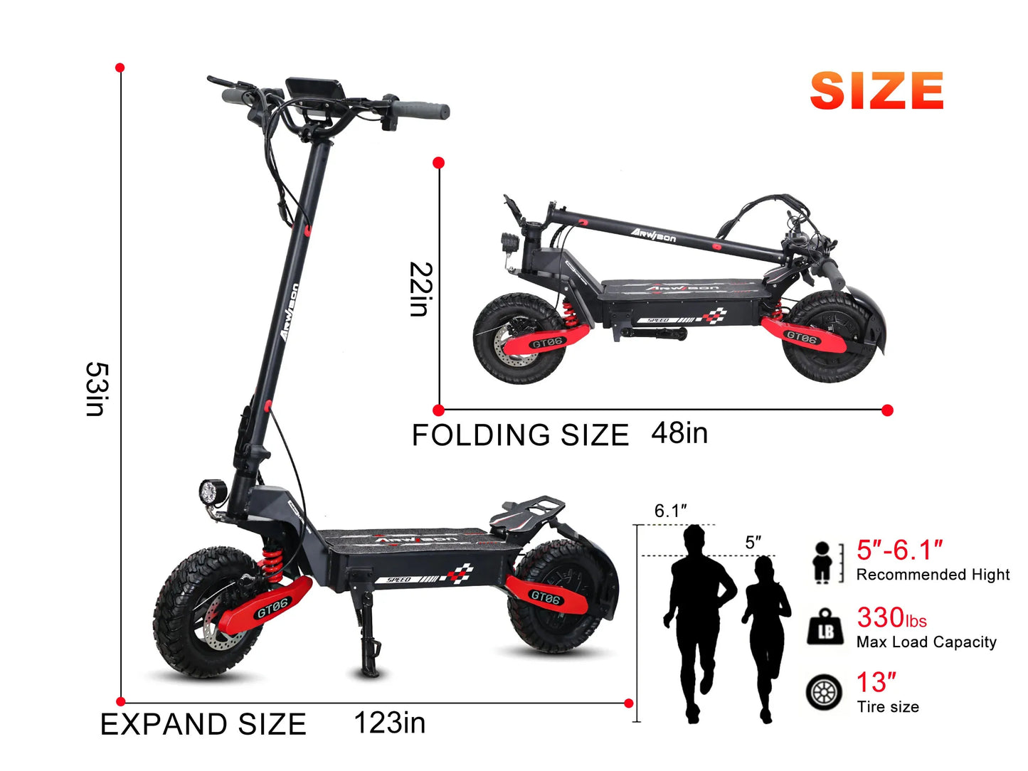 Arwibon GT06 Foldable 1200W E-Scooter For Adults Max Speed 25MPH
