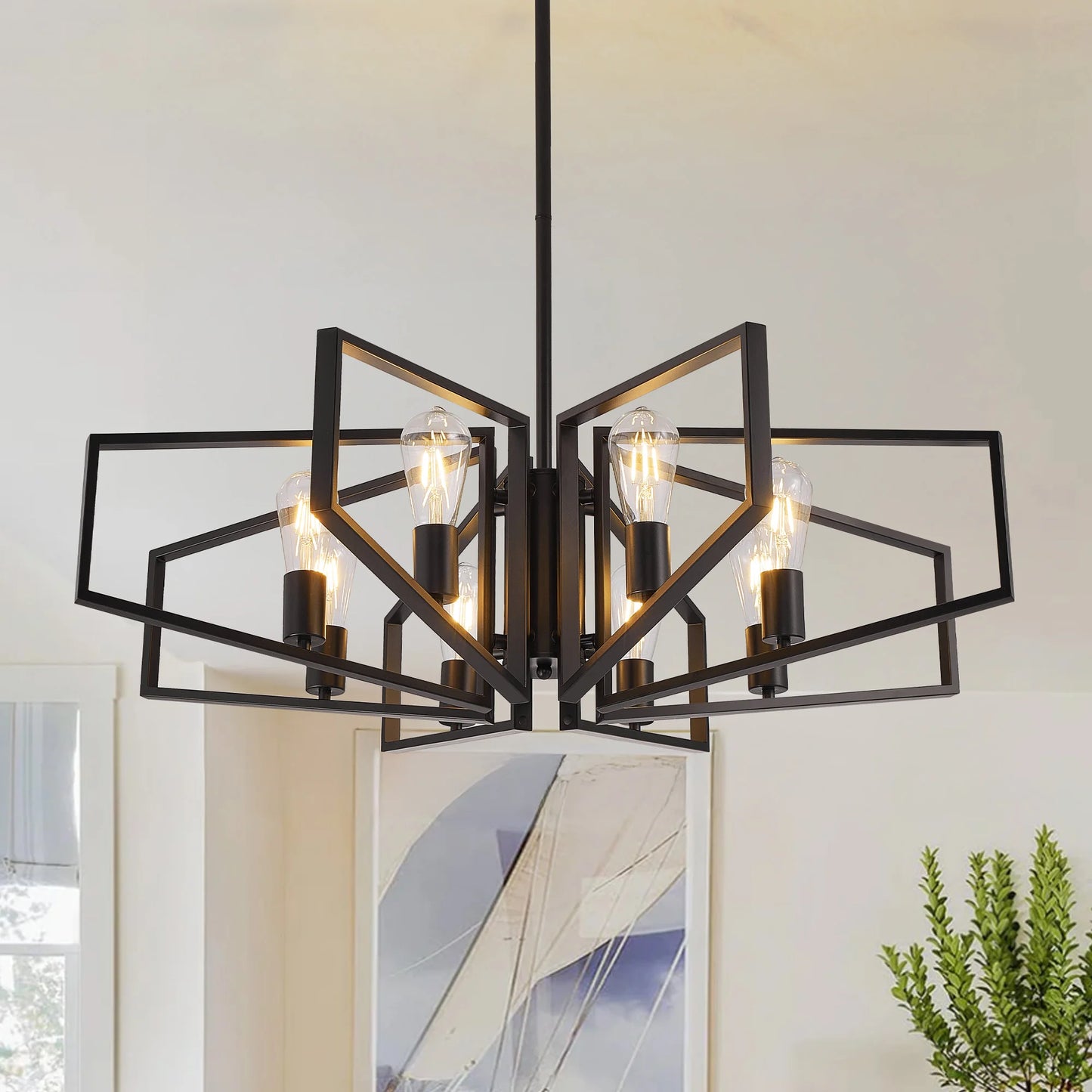 Modern Geometric Chandelier With Adjustable Height Pendant
