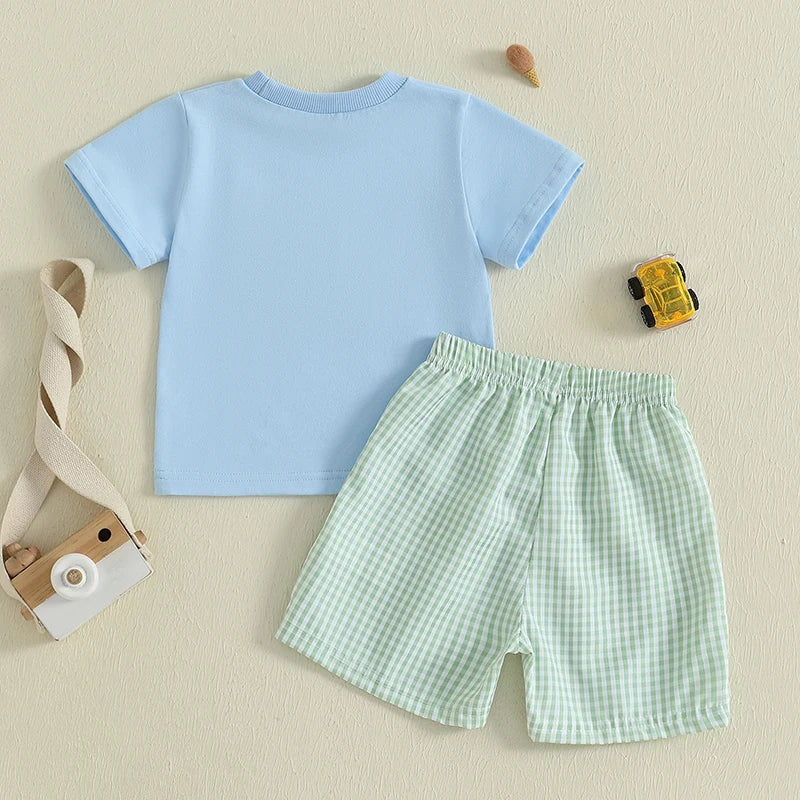 Baby Boy Dinosaur Print 2Pcs Casual Outfit Set Denim Shorts