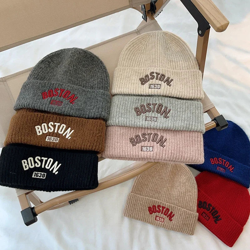 Letter Embroidered Unisex Kids Beanie Cap Winter Knit Acrylic Hat