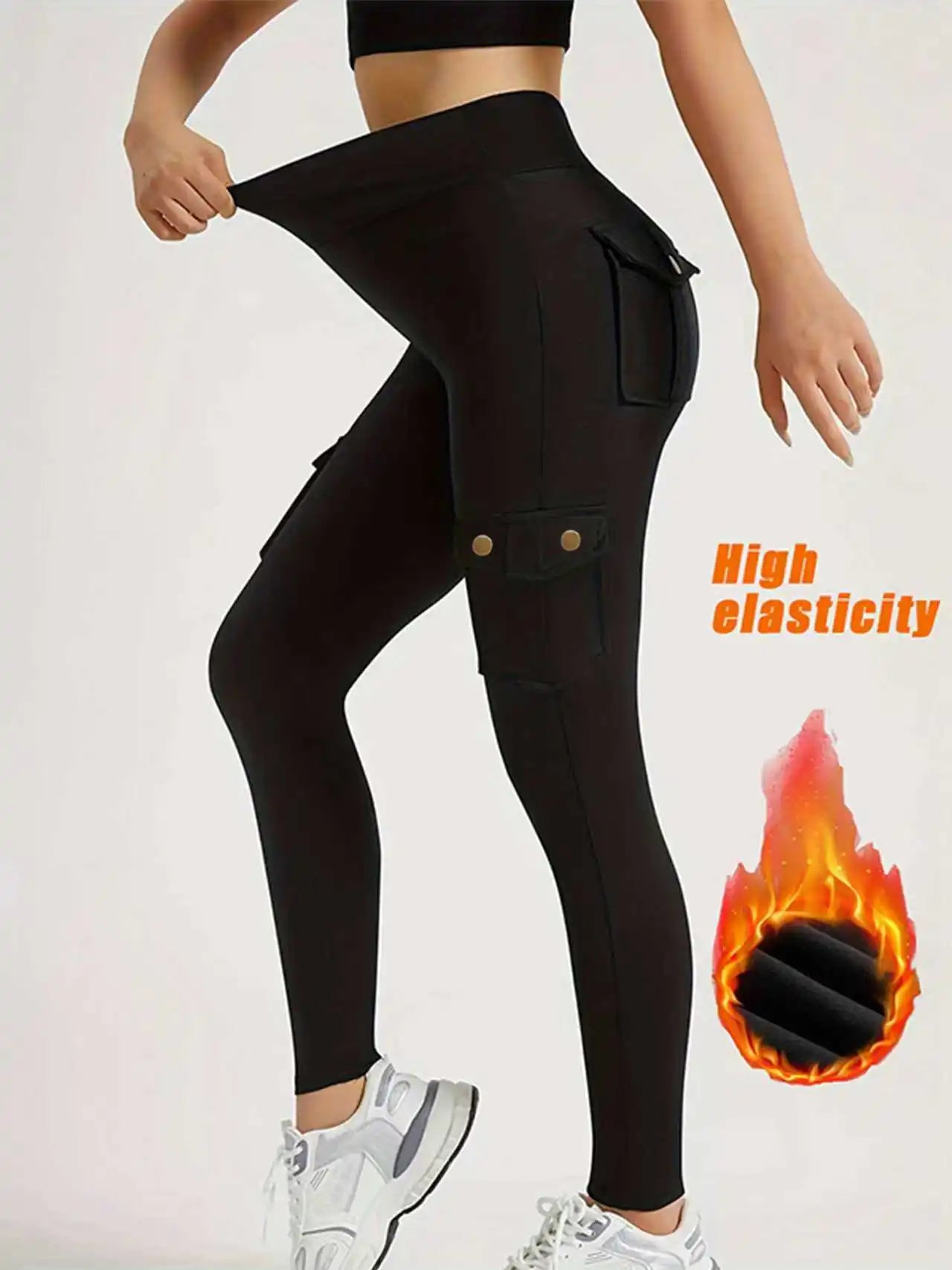 CN Zhejiang Winter Warm Womens Fleece Lined Cargo Leggings