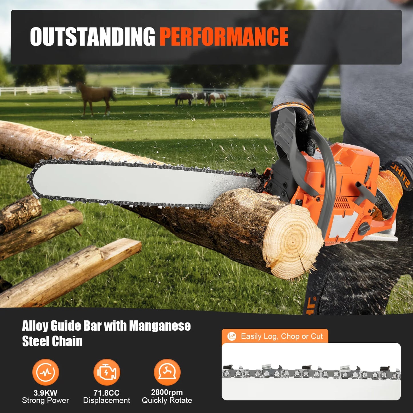 Gasoline Chainsaw 2 Stroke Engine For Wood Cutting Power