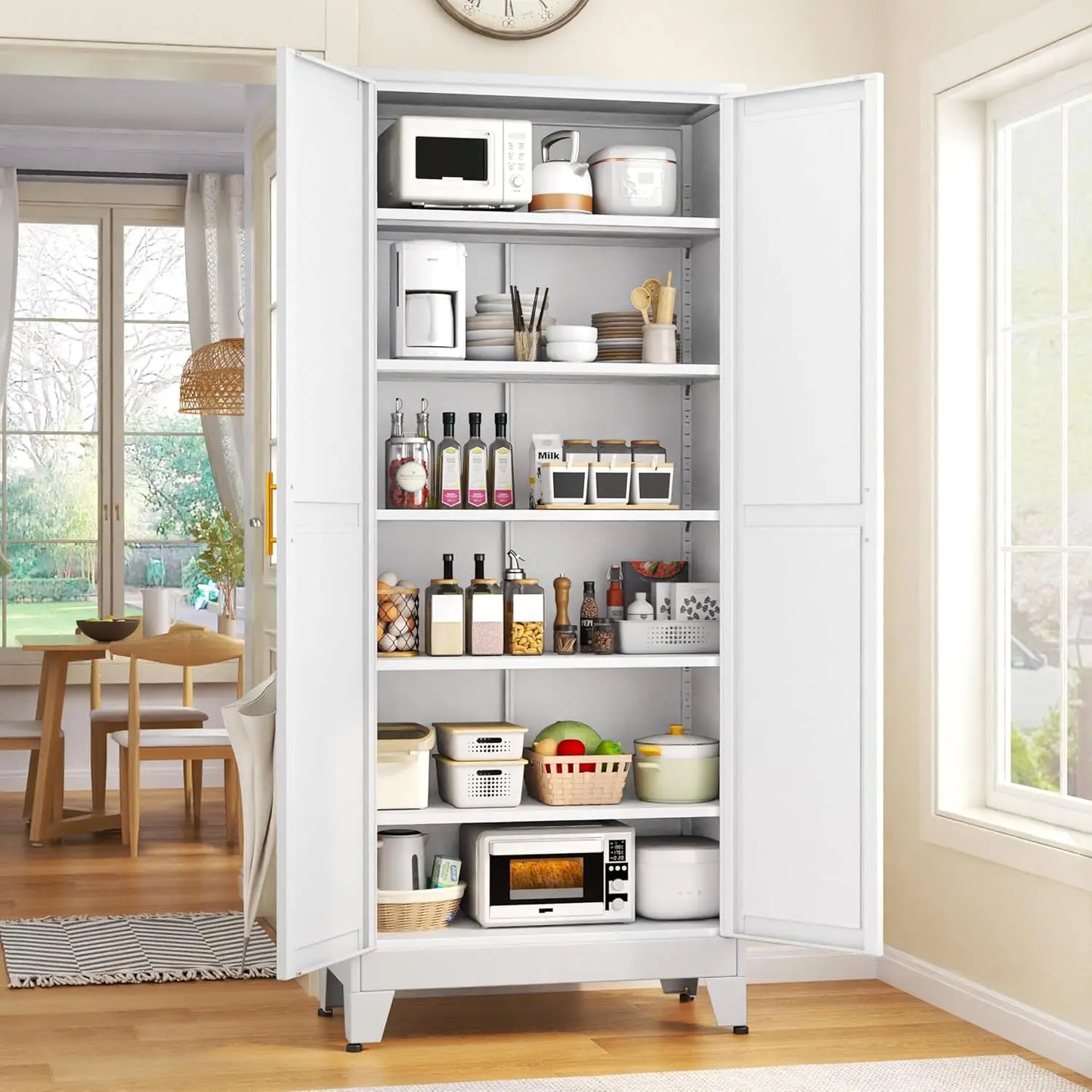 XMSJ Pantry Cabinet With 2 Doors And 5 Adjustable Shelves