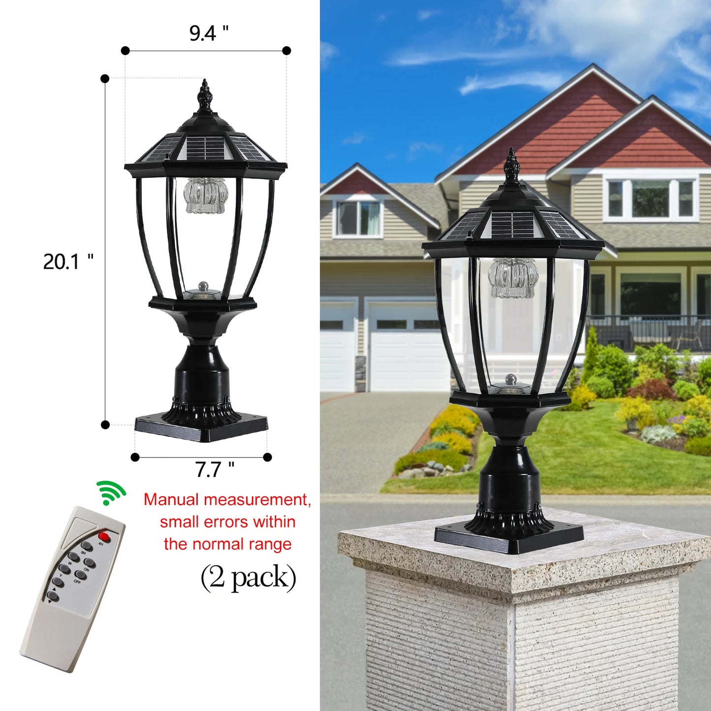 ARLGSITE Solar Powered Post Light Waterproof LED Lamp