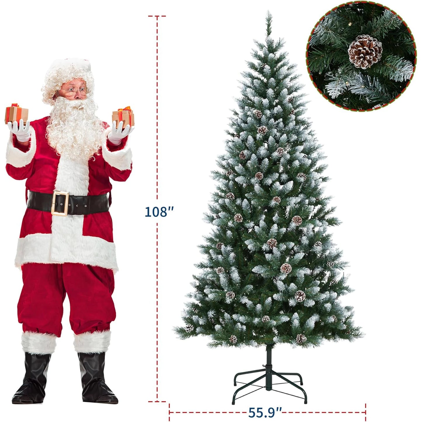 NoHign Prelit Artificial Christmas Tree With LED Lights Partially Flocked