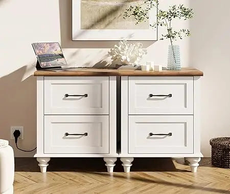 Ticify Set of 2 Nightstands With Charging Station Drawers