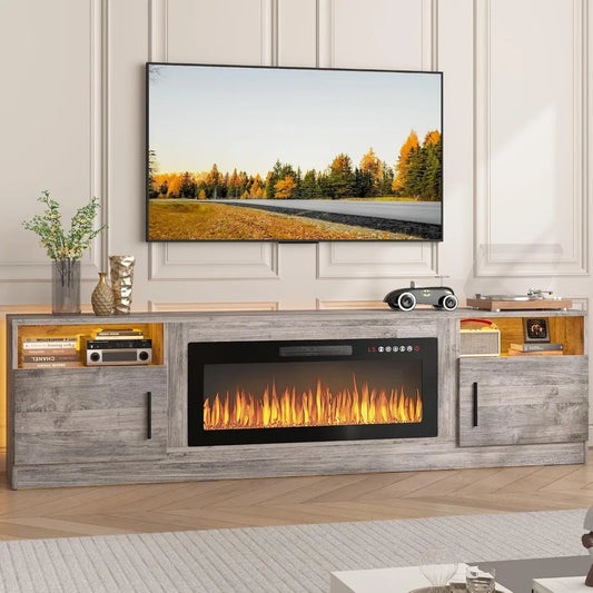 PUKAMI Fireplace TV Stand With Electric Fireplace And LED Lights