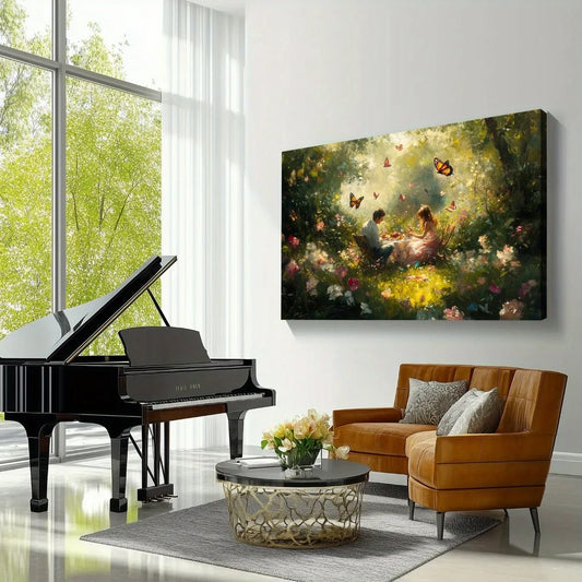 Hign Concerned Peaceful Garden Mural Pine Frame Wall Art