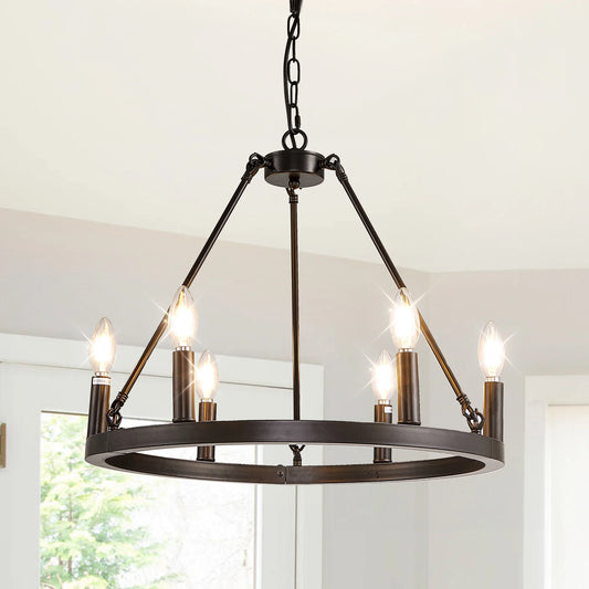 LovingC 6 Light Wagon Wheel Chandelier Rustic Farmhouse