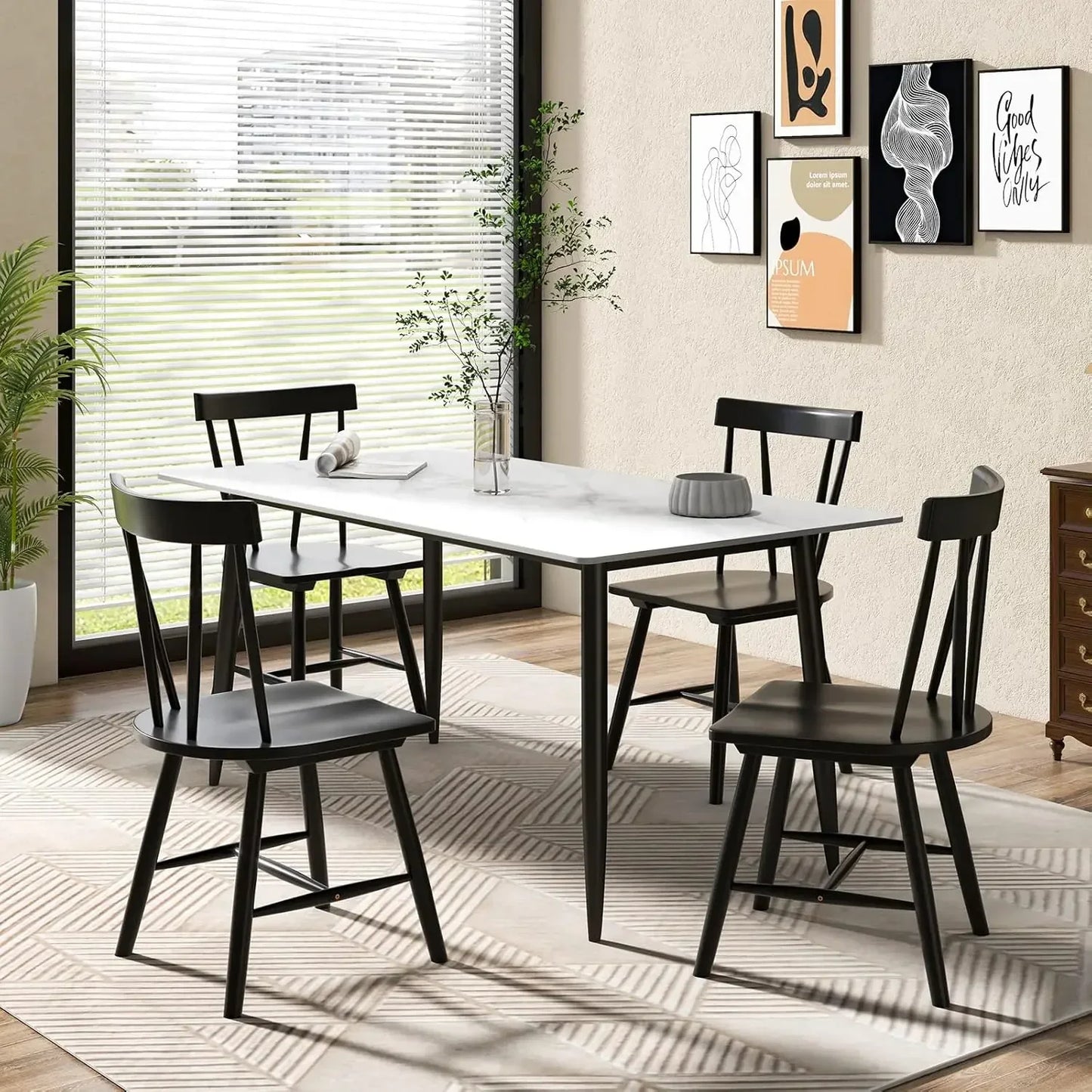 XMSJ Windsor Rubber Wood Dining Chairs Set Of 4 For Kitchen