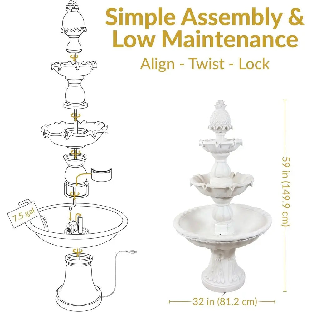 Three Tier Electric Water Fountain With Pine Topper For Garden