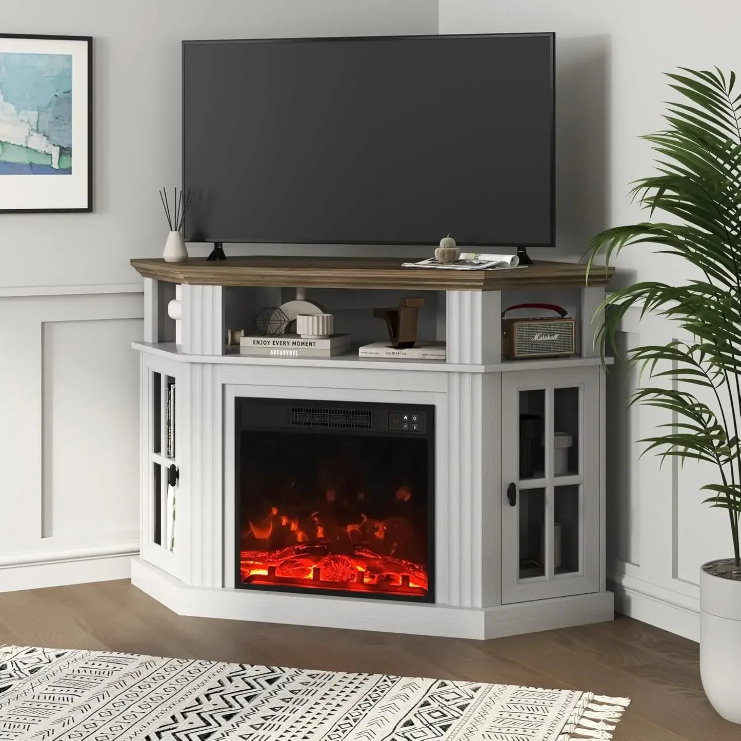 Fireplace TV Stand With Storage Cabinets And Media Console
