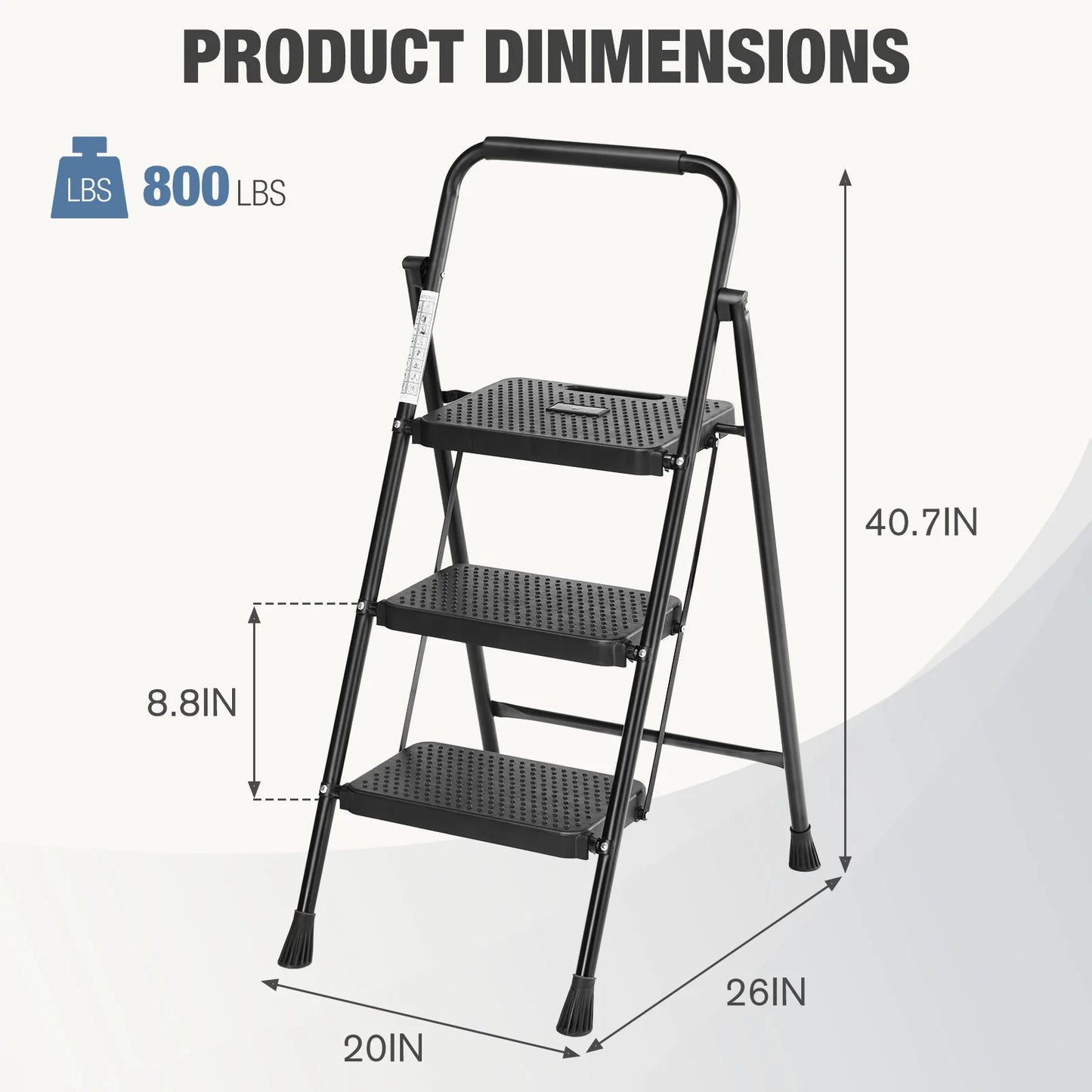 JHK Folding Step Ladder Stool With Anti Slip 800 Lbs