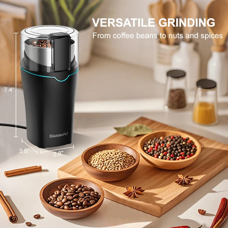 KIRAINAFLY Electric Coffee Grinder 300W With Removable Stainless Steel Cup